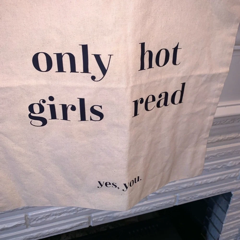 Canvas 15” Only Hot Girls Read Light Cream Tote Bag